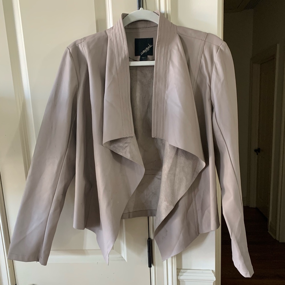 Collection B Faux Leather Draped Jacket